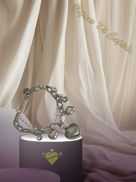 Bracciale Cuori, Perle E Punti Luce.